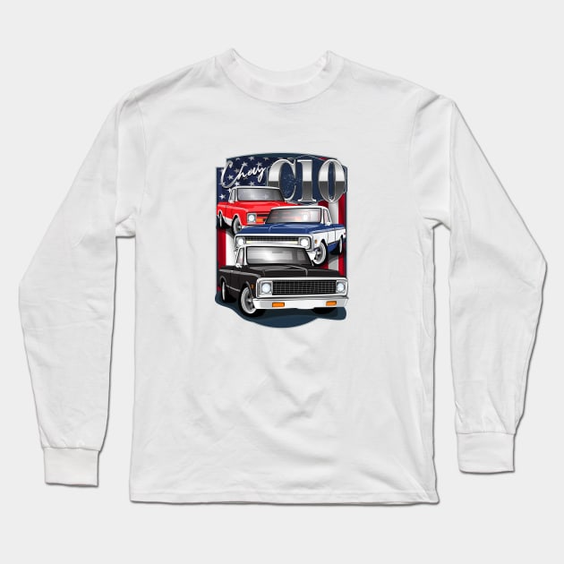 Chevrolet C10 Pickup Trucks Chevy truck 67-72 Long Sleeve T-Shirt by RPM-ART